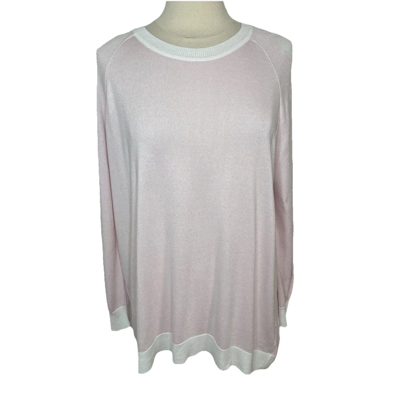 Planet By Lauren G One Size Pink Pima Cotton Dimond Print Sleeve Light Sweater
